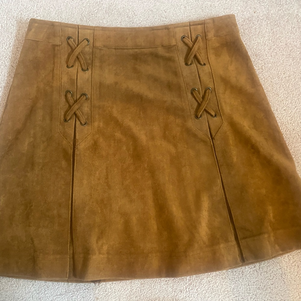 Fab’rik Brown Suede Mini Skirt with Lace-Up Detail